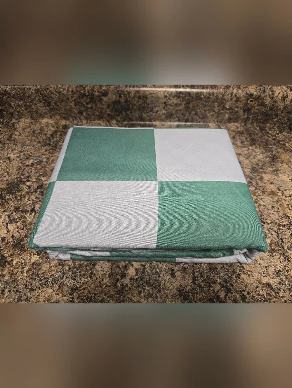 Green and White Checkerboard Folded Duvet COVER
